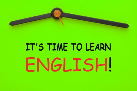 It's time to learn english text with green clock.の写真素材