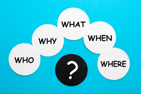 Who, why, where, when and what questions whose answers are considered basic in information-gathering or problem-solving.の写真素材