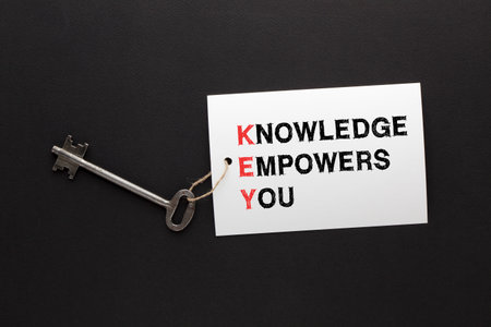Knowledge Empowers You (KEY) message with key.の写真素材