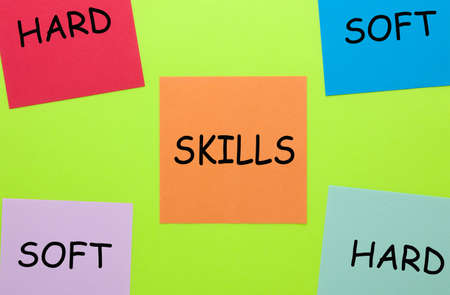 Skills concept made of notes showing options hard and softの写真素材