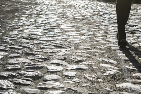 Old cobbled road in center of belgradeの写真素材