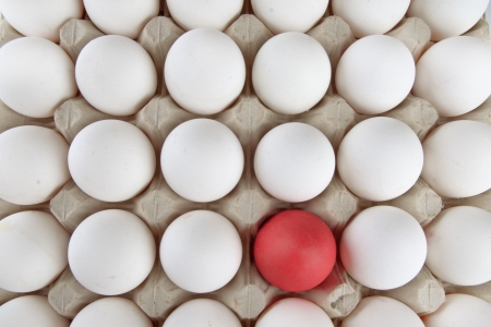 A red egg in a grid of white ones  の写真素材
