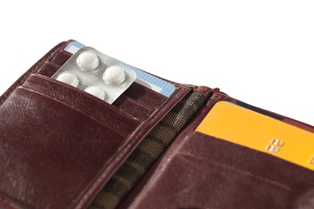Wallet with pill blister and credit card の写真素材