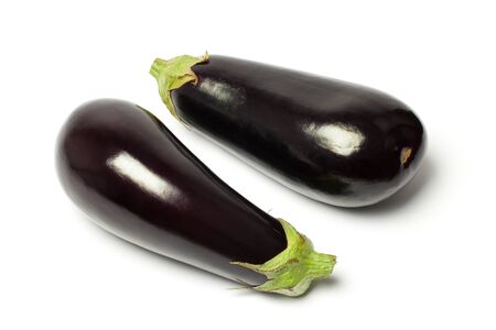 Two ripe eggplants isolated on white background.の写真素材