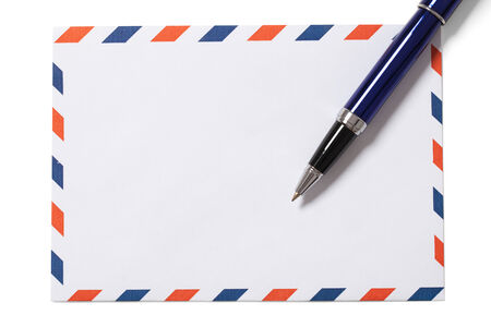 Envelope and pen with clipping path isolated on whiteの写真素材