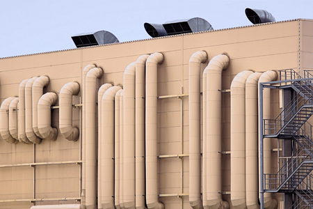 supermarket ventilation system. pipes on a wall.の写真素材