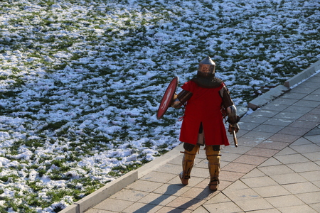 YOSHKAR-OLA, RUSSIA - NOVEMBER 4, 2017: Festival of historical reconstruction "Winter is near!" - knight group battles and maneuvers in medieval styleのeditorial素材