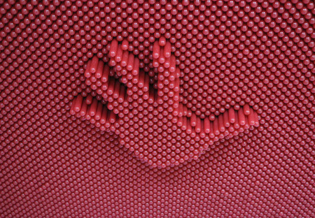 trace children's hands. handprint on the plastic pinscreen