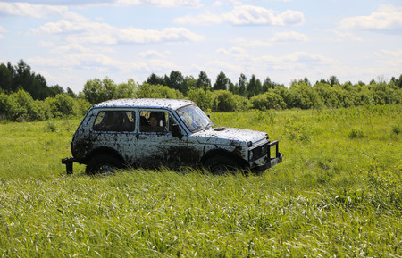OBSCHYARS, RUSSIA - JUNE 3, 2018: Jeep Sprint and Exhibition of SUVs and Modified Vehicles, dedicated to  Children's Dayのeditorial素材