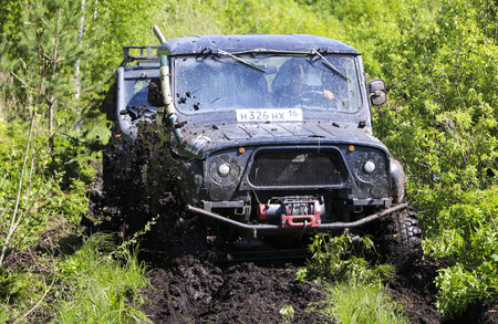 OBSCHYARS, RUSSIA - JUNE 3, 2018: Jeep Sprint and Exhibition of SUVs and Modified Vehicles, dedicated to  Children's Dayのeditorial素材