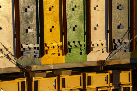 large multi-colored mobile apiary for 48 hives. wooden house for several families of bees.の写真素材