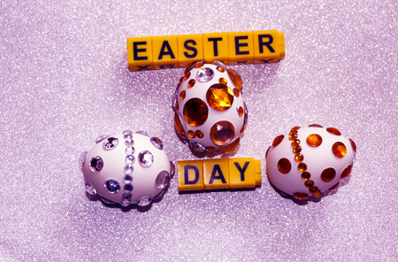 Easter eggs in shining rhinestones.  symbol of  rich Easter week.の写真素材