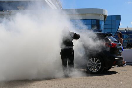 YOSHKAR-OLA, RUSSIA, JUNE 02, 2019: Exhibition of cars and motorcycles - Festival - YO SUMMIT 2019 - Autoshow - Hijack shows,  from the official StarLine alarm dealers and Ugonanetのeditorial素材