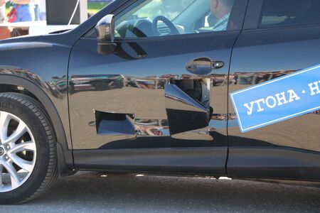 YOSHKAR-OLA, RUSSIA, JUNE 02, 2019: Exhibition of cars and motorcycles - Festival - YO SUMMIT 2019 - Autoshow - Hijack shows,  from the official StarLine alarm dealers and Ugonanetのeditorial素材