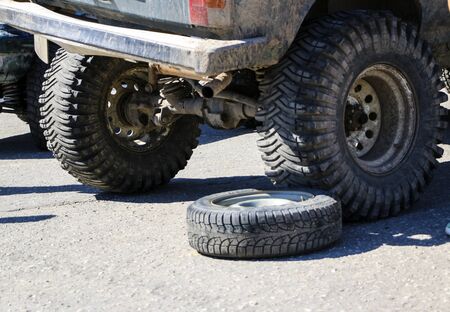 YOSHKAR-OLA, RUSSIA, JUNE 02, 2019: Auto and Motorcycle Exhibition - Festival - YO SUMMIT 2019 - Auto Show - the dirtiest modified SUV Nivaのeditorial素材