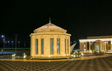 Bolgar, Tatarstan, Russia, November 18, 2019: five-star hotel complex Kol Gali Resort & SPA at night, in  illumination of street lamps.のeditorial素材