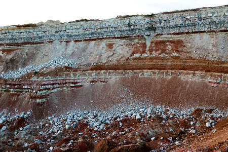 textures of various clay layers underground in clay quarry after geological study of the soil....