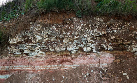 textures of various clay layers underground in clay quarry after geological study of the soil....
