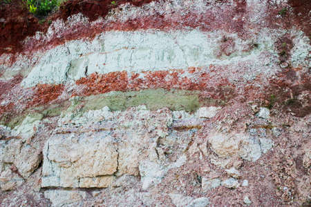textures of various clay layers underground in clay quarry after geological study of the soil....