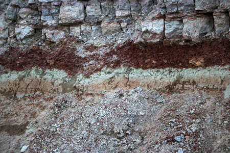 textures of various clay layers underground in clay quarry after geological study of the soil....