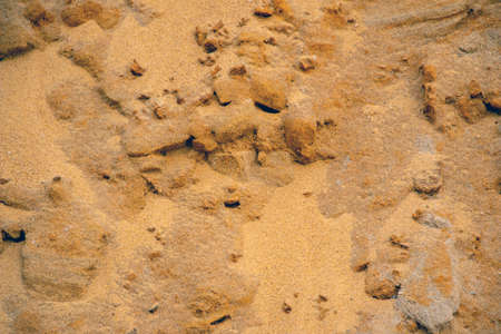 Textural sand, with a relief surface, multi-colored layers and different in size of granules, in an outdoor sand career, after mining ore and sand for construction.の写真素材