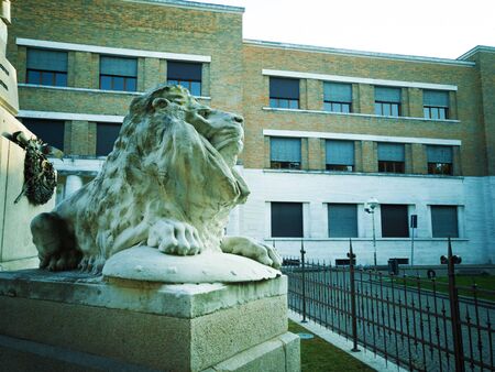 Details of the lions in the monument of Anita Garibaldi in Ravenna, Italy.の写真素材