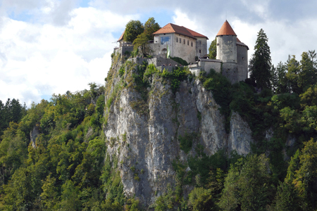 Bled, Slovenia. September 5th, 2016: Bled Castle built on top of a cliff overlooking lake Bled, located in Bled, Slovenia.のeditorial素材