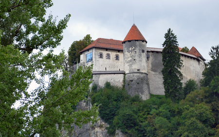 Bled, Slovenia. September 5th, 2016: Bled Castle built on top of a cliff overlooking lake Bled, located in Bled, Slovenia.のeditorial素材