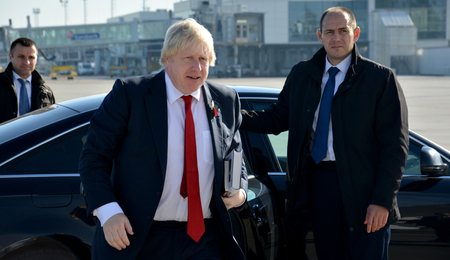 Belgrade, Serbia. November 11th 2016 - Boris Johnson, Secretary of State for Foreign and Commonwealth Affairs with his book, The Churchill Factor