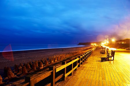 beach,bench,lightの写真素材