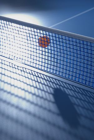 ping pong tennis table and flying ballの写真素材