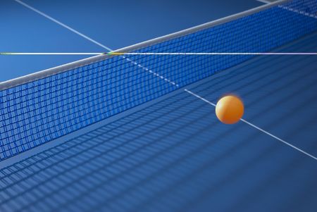 ping pong tennis table and flying ballの写真素材