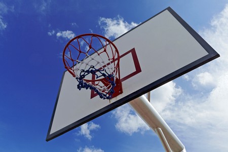 Basket ball hoop with blue sky