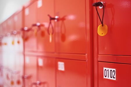 deposit locker boxes in red colorの写真素材