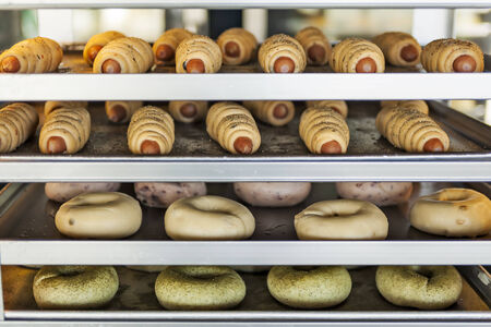 uncooked donut breads in the trayの写真素材