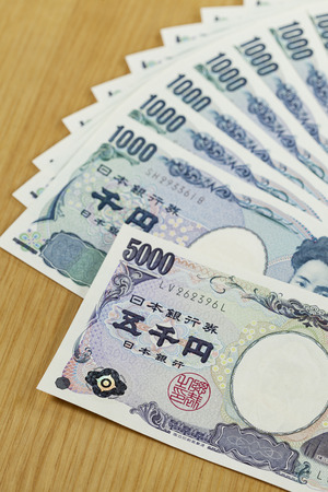 Japanese cashes  one thousand and five thousand dallors cashes close upの写真素材