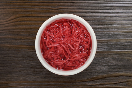 Red Pickling SHREDDED TURNIP,traditional japanese cuisine close upの写真素材