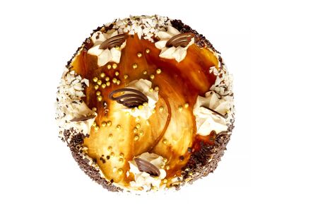 White birthday cake over white background. Isolated on white.の写真素材