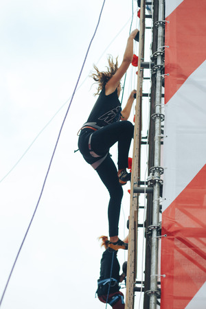 MINSK, BELARUS.JULY 29 2017 Competitions in rock-climbingのeditorial素材