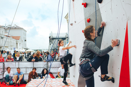 MINSK, BELARUS.JULY 29 2017 Competitions in rock-climbingのeditorial素材