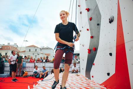 MINSK, BELARUS.JULY 29 2017 Competitions in rock-climbingのeditorial素材