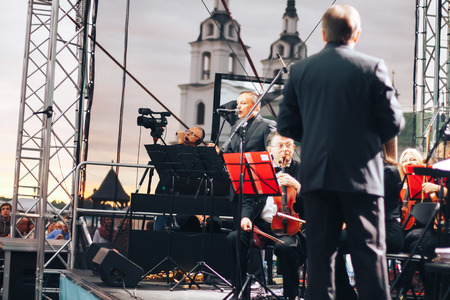 MINSK, BELARUS.JULY 29, 2017. Symphonic orchestra performanceのeditorial素材