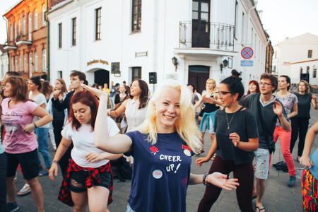 MINSK, BELARUS.August 5, 2017 Group of people sporting dancing outdoorsのeditorial素材