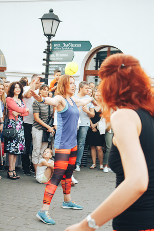 MINSK, BELARUS.August 5, 2017 Group of people sporting dancing outdoorsのeditorial素材