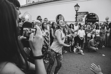 MINSK, BELARUS.August 5, 2017 Group of people sporting dancing outdoorsのeditorial素材