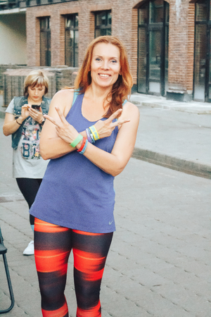 MINSK, BELARUS.JULY 29, 2017 Girl on the street casual frameのeditorial素材