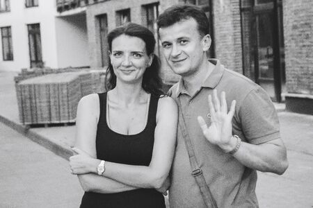 MINSK, BELARUS.JULY 29, 2017. The guy with the girl is standing on the streetのeditorial素材