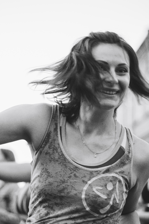 MINSK, BELARUS.JULY 29, 2017 The girl in the street is dancingのeditorial素材