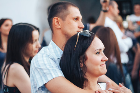 MINSK, BELARUS.JULY 29, 2017 People watching the performance on the streetのeditorial素材
