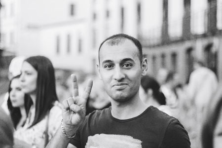 MINSK, BELARUS.August 5, 2017 Male posing in front of cameraのeditorial素材